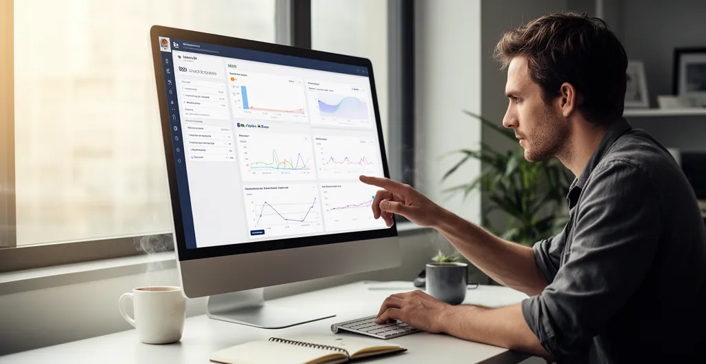 Professionnelle analysant des indicateurs de performance sur écran d'ordinateur