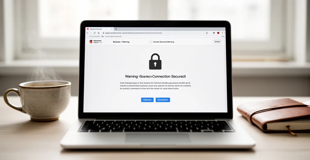 Écran d'ordinateur portable affichant un avertissement de sécurité navigateur